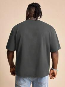 EASEVO Plus Size Men's Casual Loose Knitted Crew Neck Short Sleeve T-Shirt, Black, Suitable For Summer - Dark Grey - View 2