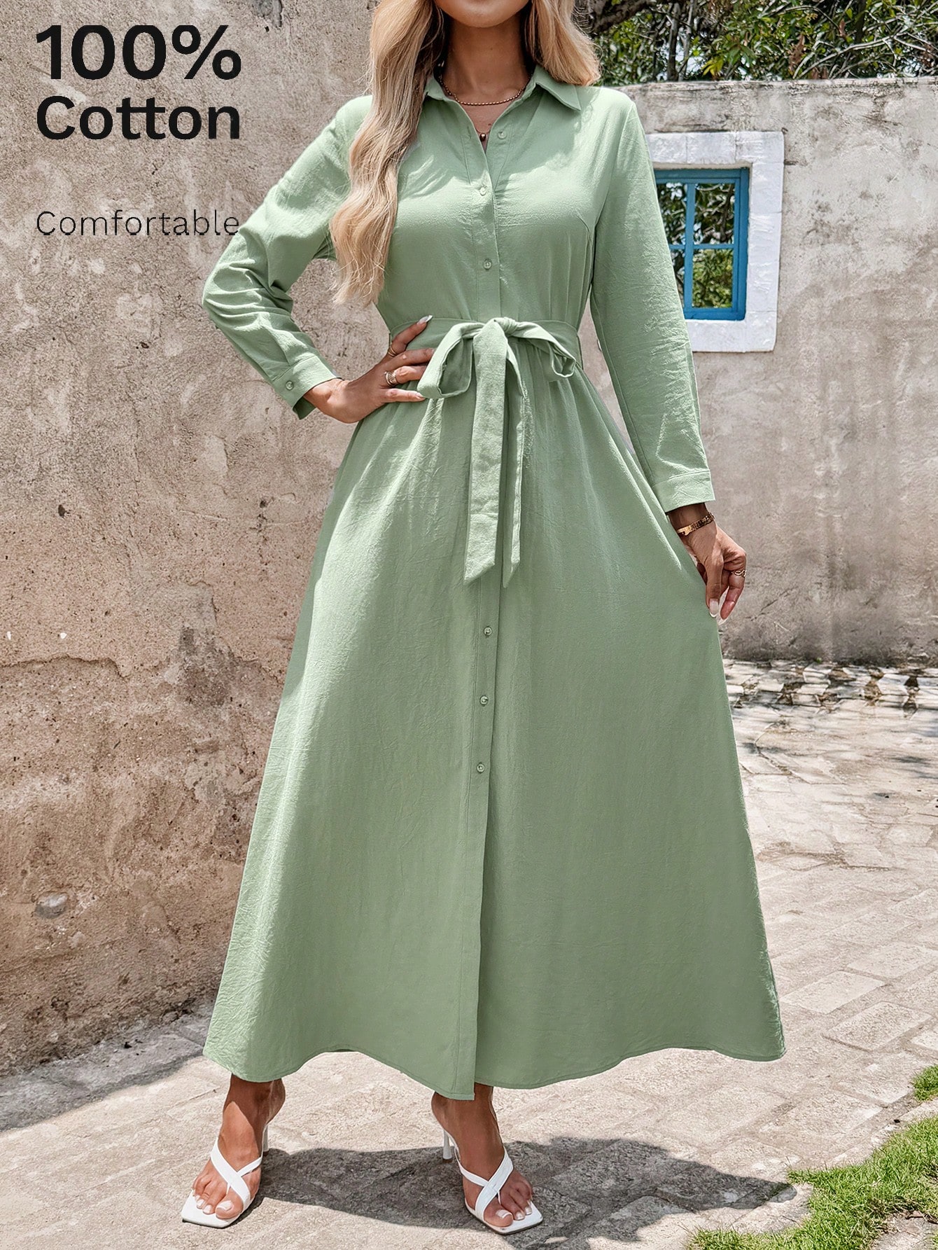 SHEIN Clasi فستان قميص أنيق جديد للنساء مع ربطة عن...