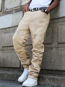 Manfinity EMRG Jeans casuales de mezclilla con pliegues y bolsillos para hombre