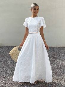 Livesso Nuovo outfit estivo da spiaggia per donne, set da 2 pezzi con blusa bianca e gonna