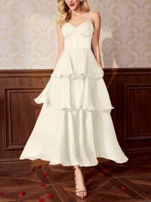 Vintamour 复古优雅女士派对连衣裙，修身紧身中长连衣裙，酒红色，适合所有季节情人节情人节服装连衣裙 - 杏色 - 查看 7