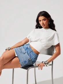 Denimoi maglietta girocollo a manica corta con vita aderente