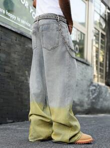 Manfinity EMRG Men's Pocketed Color-Block Wide-Leg Loose Jeans - Light Wash - View 2