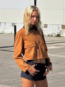 SHEIN ICON Retro BOHO Brown Suede Jacket, Suitable For Spring And Autumn