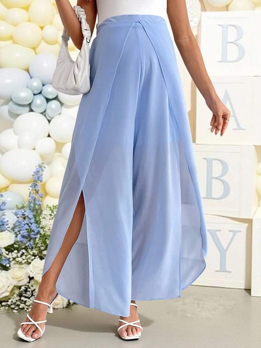 Loomaby Maternity Pants, For Baby Shower Party,Blue Maternity Pants - Blue - View 1