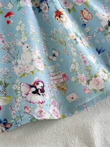 SHEIN Vintaside Kids Đầm phong cách đồng quê thanh lịch dễ thương thời trang cho bé gái/bé gái mùa xuân/hè dễ thương - Màu xanh lam - Xem 5