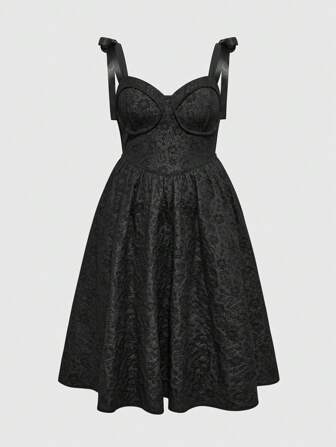 Vintage Elegant Solid Color Jacquard Slip Dress, Women Plus Size Mid-Length Dress, Summer