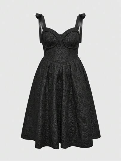 Vintage Elegant Solid Color Jacquard Slip Dress, Women Plus Size Mid-Length Dress, Summer