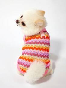 PETSIN Chaleco casual y ligero, transpirable para vacaciones para mascotas, ropa para gato/perro, con correa ajustable, onda rosa - Multicolor - Ver 1