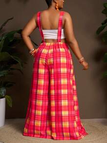 Slaydiva Plus Size Women Casual & Sweet Loose Belted Wide Leg Jumpsuit - B