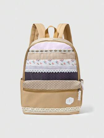 Fairycore Ditsy Floral Zipper Backpack, Casual & Versatile For Women