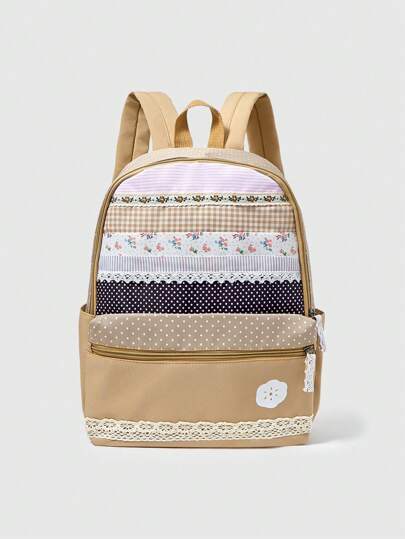 Fairycore Ditsy Floral Zipper Backpack, Casual & Versatile For Women