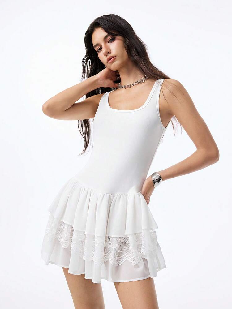 LYSMO 女式无袖白色休闲连衣裙 - 白色 - 查看 8