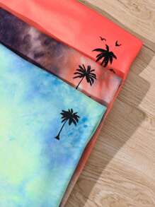Buy 2 Get 1 Free, 3pcs/Set Tween Boys' Casual Tie-Dye Coconut Tree Graphic Round Neck T-Shirts, Suitable For Autumn, Spring, Summer, Suitable For Outdoor Play, School, Street Shooting, Party And Leisure