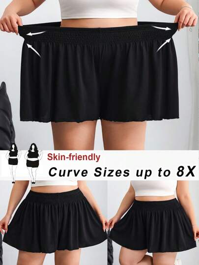 SHEIN CURVE+ Plus Size Casual Solid Color Loose Fit Shorts, Summer/Graphic Tees