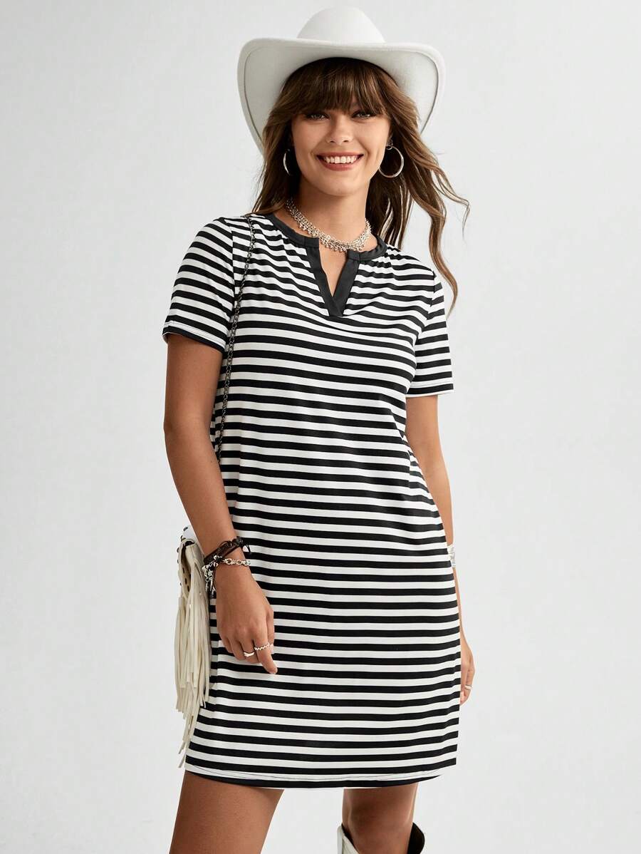 SHEIN LUNE Đầm Sọc Giải trí - Đen và trắng - Xem 1