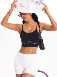 Easithlete Seamless High Elasticity Women Sports Bra, Color Contrast Workout Clothes Women Workout Gear Women Women Sports Bras Workout Clothes For Women - Black - View 4