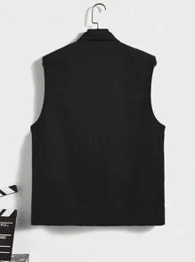 Manfinity Roghcode Men's Letter Print Zip Front Casual Vest - Black - View 2