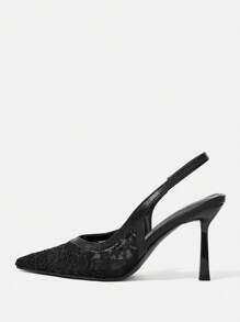 CUCCOO HITCHD 尖头蕾丝网眼优雅婚礼派对高跟露跟女鞋 - 黑色 - 查看 3