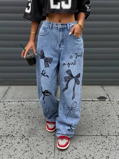 SHEIN Teen Girl Y2K Loose Fit Casual Denim Pants With Pockets And Wide Legs,Teen Girl Summer Break Denim Jeans.