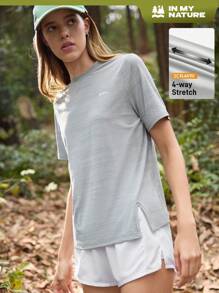 In My Nature 女式简约纯色短袖休闲户外T恤，夏季女式徒步旅行服装 - 灰色 - 查看 1