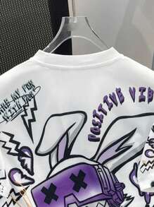SHEIN Tween Boy Streetwear 圆领短袖 T 恤和短裤两件套 - 紫色 - 查看 4