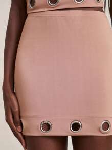 NYA SZN Huda Skirt High Rise Eyelet Detail Bodycon SexyConcert Club Party Grunge Streetwear Going Out Fall Summer Vacation Mini Skirt Statement Festival Carnival Outfits For Women - Brown - View 3