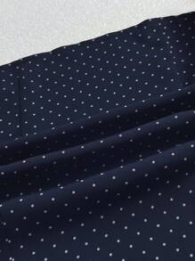 Elamini Polka Dot Print Lapel Collar Fitted Short Sleeve Blouse For Women