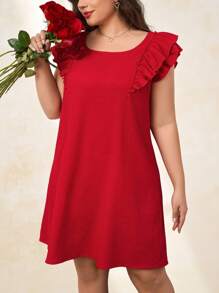 Reflora 春季女式大码红色蝴蝶结后背直筒中长连衣裙，优雅日常穿着/情人节连衣裙优雅连衣裙浪漫连衣裙女士夏装女士夏装优雅女士连衣裙女士春装 - 紅色 - 查看 3