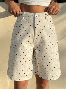 Livesso New Loose Casual Summer Beach Wear Polka Dot Women Denim Shorts - White - View 4