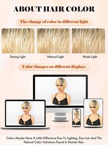 Pixie Cut Short Real Human Hair Wig With Bangs Wear&Go Wig For Women Blonde With Dark Roots Color 150% Density - S2/24 - View 6