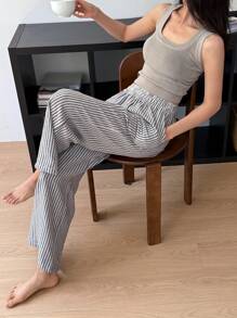 DAZY 1套女士纯色轻薄吊带背心和条纹宽松睡裤睡衣套装