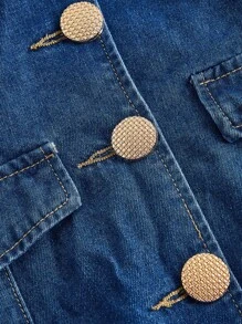 SHEIN MOD 女士休闲时尚前扣系带牛仔背带金属纽扣修身牛仔连衣裙 - 中等水洗藍 - 查看 3