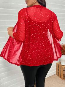 SHEIN LUNE Áo khoác lưới mỏng đính đá Rhinestone cỡ lớn cho nữ dự tiệc Lễ Tạ ơn năm mới, tiệc Giáng sinh, áo sequin, áo đi chơi đêm giao thừa, trang phục công sở, năm mới, tiệc tùng, trang phục thường ngày cho phụ nữ, phong cách quý tộc, ngày lễ tình nhân, tình yêu/người yêu - Đỏ - Xem 2
