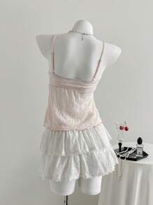 SHEIN EZwear Plus Size Contrast Color Spaghetti Strap Lace Patchwork Sleeveless Summer Camisole Babydoll Camisole Pink Lace Camisole Embroidered Camisole