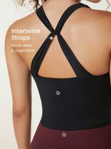 GLOWMODE Intertwine Tank Top Bra Low Impact Yoga Pilates Daily Spring Summer - Black - View 5