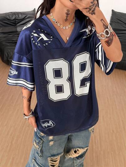 Coolane Damen Frühlings-/Sommer-Festival-Streetwear, vintage, atmungsaktives Mesh-Muster-Grafik Baseball-Trikot, rotes Trikot