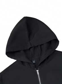 EGENSIO Kurtka wiatrówka męska z kapturem i nadrukiem w litery, z długim rękawem i zamkiem błyskawicznym, w dużym rozmiarze - Czarne - Zobacz 4