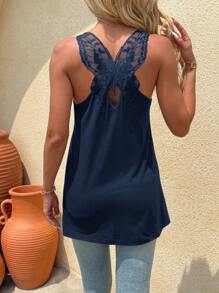 SHEIN Clasi 夏季无袖休闲背心，背部有蝴蝶装饰和蕾丝花边，适合音乐节穿着