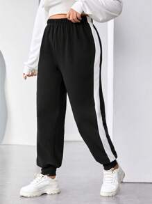 SHEIN EZwear mais Calças de treino costura lateral de contraste