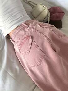 Livesso Women's Summer Washed Casual Loose Wide Leg Jeans - Baby Pink - View 2