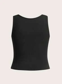 Flirla Blusa regata curta com decote em U e strass plus size - Preto - Ver 2