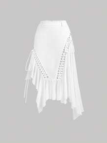 SHEIN MOD Women Asymmetrical Ruffled Strap Skirt, Boho Skirt,Concert Women,Western Wear Women,Long Skirt,White Skirt,Low Rise Skirt - White - View 1
