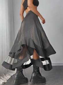 SHEIN Clasi 女式纯色网眼拼布不对称下摆半身裙