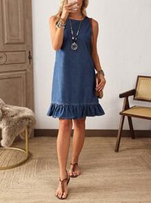 EMERY ROSE Women Denim Dress, Fashionable Summer Wear - Blue - View 6