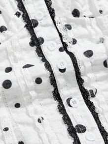 ROMWE J-Fashion Blouse femme à manches bouffantes avec taille froncée, ourlet à volants, style patchwork à pois Y2K