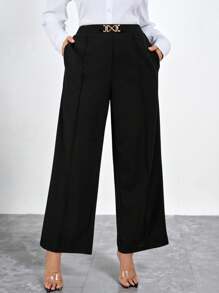 SHEIN Clasi Pantalones rectos con decoración en la cintura para oficina/transporte para mujer de talla grande, otoño