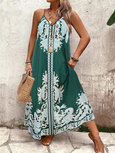 Breezaya 大码女式宽松日常休闲无袖连衣裙，带花卉图案，适合度假