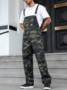 Manfinity Homme Quần yếm Jeans thường ngày họa tiết rằn ri cho nam - Nhiều màu - Xem 6