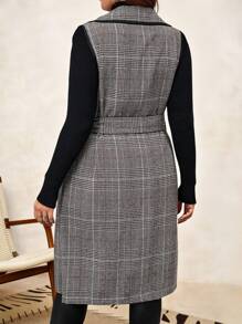 SHEIN Clasi Áo khoác có túi kẻ sọc tương phản cỡ lớn dành cho nữ, mùa Thu/Đông - Màu xám đen - Xem 2